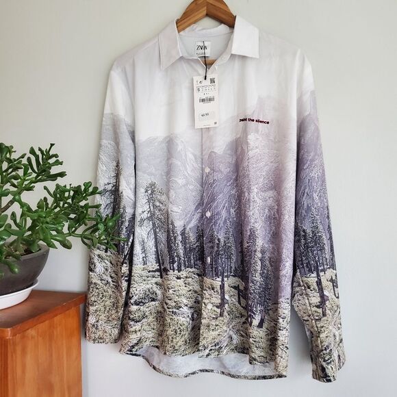 Zara NWT Paint the silence long sleeve collard shirt size Small - Picture 3 of 6